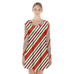 Christmas-color-stripes Long Sleeve Velvet V-neck Dress