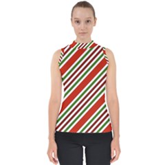 Christmas-color-stripes Mock Neck Shell Top