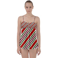 Christmas-color-stripes Babydoll Tankini Top