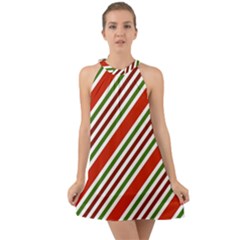 Christmas-color-stripes Halter Tie Back Chiffon Dress