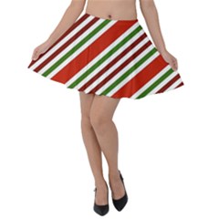 Christmas-color-stripes Velvet Skater Skirt