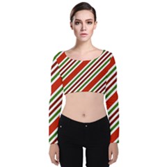 Christmas-color-stripes Velvet Long Sleeve Crop Top