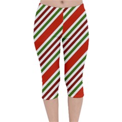 Christmas-color-stripes Velvet Capri Leggings 