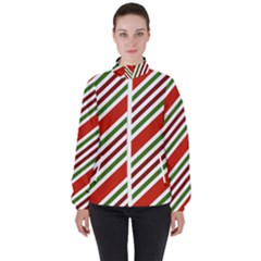 Christmas-color-stripes Women s High Neck Windbreaker