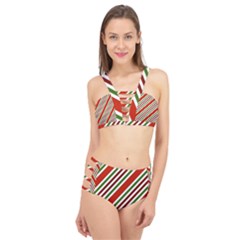 Christmas-color-stripes Cage Up Bikini Set