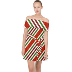 Christmas-color-stripes Off Shoulder Chiffon Dress