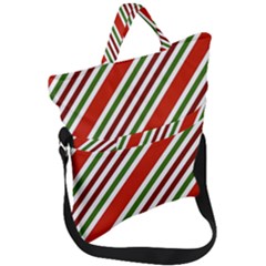 Christmas-color-stripes Fold Over Handle Tote Bag