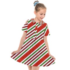 Christmas-color-stripes Kids  Short Sleeve Shirt Dress