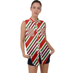 Christmas-color-stripes Sleeveless Chiffon Button Shirt