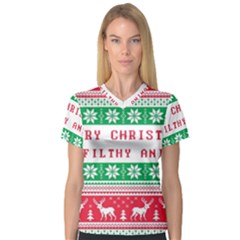Merry Christmas Ya Filthy Animal V-Neck Sport Mesh T-Shirt