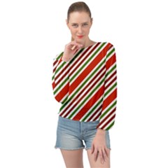 Christmas-color-stripes Banded Bottom Chiffon Top