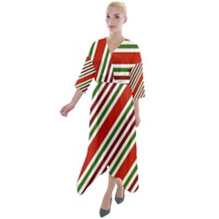 Christmas-color-stripes Quarter Sleeve Wrap Front Maxi Dress