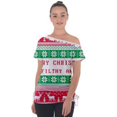 Merry Christmas Ya Filthy Animal Off Shoulder Tie-Up T-Shirt