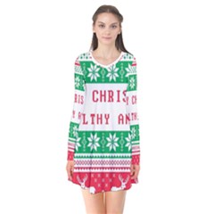 Merry Christmas Ya Filthy Animal Long Sleeve V-neck Flare Dress