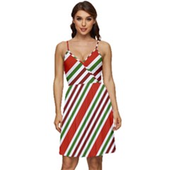 Christmas-color-stripes V-Neck Pocket Summer Dress 