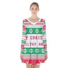 Merry Christmas Ya Filthy Animal Long Sleeve Velvet V-neck Dress