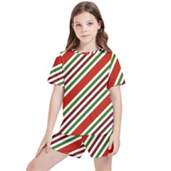 Christmas-color-stripes Kids  T-Shirt And Sports Shorts Set