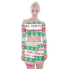 Merry Christmas Ya Filthy Animal Off Shoulder Top with Mini Skirt Set