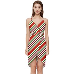 Christmas-color-stripes Wrap Frill Dress