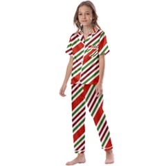 Christmas-color-stripes Kids  Satin Short Sleeve Pajamas Set