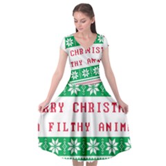 Merry Christmas Ya Filthy Animal Cap Sleeve Wrap Front Dress