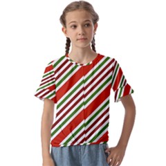 Christmas-color-stripes Kids  Cuff Sleeve Scrunch Bottom T-Shirt