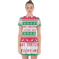 Merry Christmas Ya Filthy Animal Drop Hem Mini Chiffon Dress