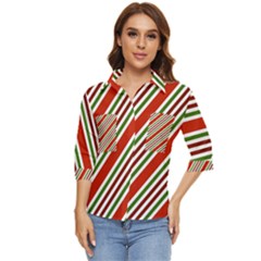 Christmas-color-stripes Women s Quarter Sleeve Pocket Shirt