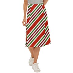 Christmas-color-stripes Midi Panel Skirt