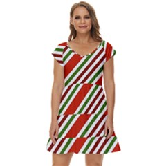 Christmas-color-stripes Short Sleeve Tiered Mini Dress