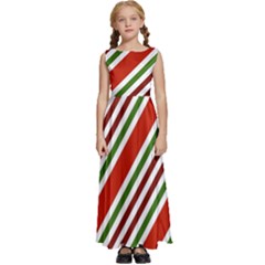 Christmas-color-stripes Kids  Satin Sleeveless Maxi Dress