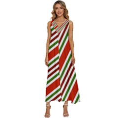 Christmas-color-stripes V-Neck Sleeveless Loose Fit Overalls