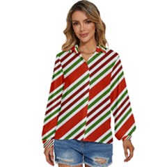 Christmas-color-stripes Women s Long Sleeve Button Up Shirt