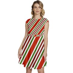 Christmas-color-stripes Cap Sleeve High Waist Dress