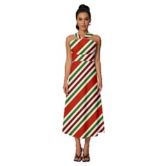 Christmas-color-stripes Sleeveless Cross Front Cocktail Midi Chiffon Dress