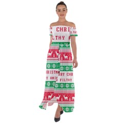 Merry Christmas Ya Filthy Animal Off Shoulder Open Front Chiffon Dress