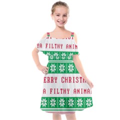 Merry Christmas Ya Filthy Animal Kids  Cut Out Shoulders Chiffon Dress