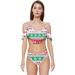 Merry Christmas Ya Filthy Animal Ruffle Edge Tie Up Bikini Set	