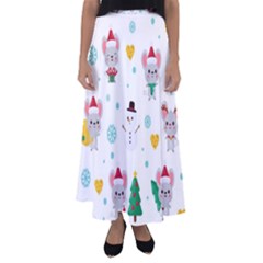 Christmas-seamless-pattern-with-cute-kawaii-mouse Flared Maxi Skirt by Grandong