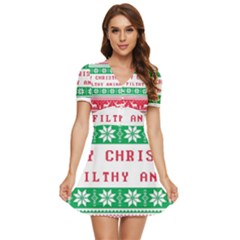 Merry Christmas Ya Filthy Animal V-Neck High Waist Chiffon Mini Dress