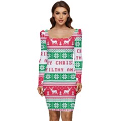 Merry Christmas Ya Filthy Animal Women Long Sleeve Ruched Stretch Jersey Dress