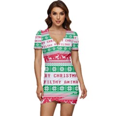 Merry Christmas Ya Filthy Animal Low Cut Cap Sleeve Mini Dress