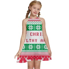 Merry Christmas Ya Filthy Animal Kids  Halter Collar Waist Tie Chiffon Dress