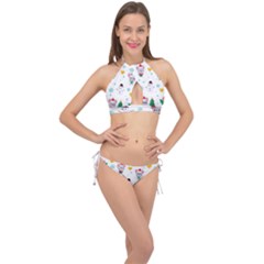 Christmas-seamless-pattern-with-cute-kawaii-mouse Cross Front Halter Bikini Set