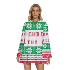 Merry Christmas Ya Filthy Animal Round Neck Long Sleeve Bohemian Style Chiffon Mini Dress