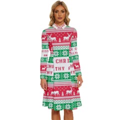 Merry Christmas Ya Filthy Animal Long Sleeve Shirt Collar A-Line Dress