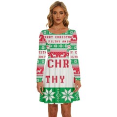 Merry Christmas Ya Filthy Animal Long Sleeve Wide Neck Velvet Dress