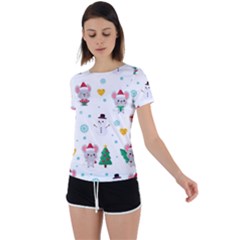 Christmas-seamless-pattern-with-cute-kawaii-mouse Back Circle Cutout Sports T-shirt by Grandong