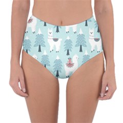 Christmas-tree-cute-lama-with-gift-boxes-seamless-pattern Reversible High-waist Bikini Bottoms by Grandong