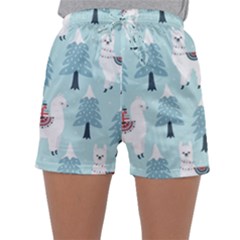 Christmas-tree-cute-lama-with-gift-boxes-seamless-pattern Sleepwear Shorts by Grandong